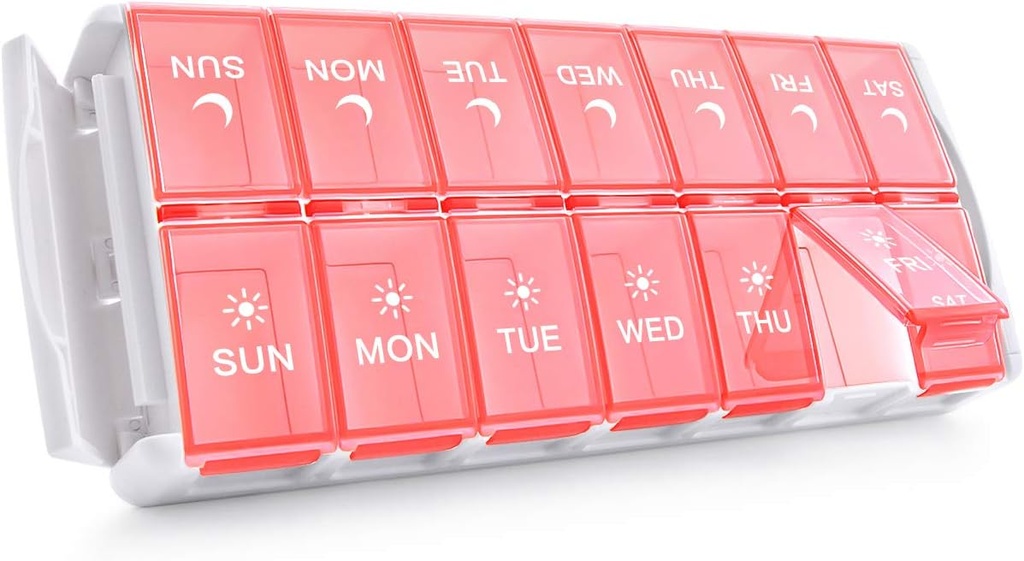 Organizador de píldoras semanales de tookMag 2 veces al día, Easy Fill AM PM Pill Box, Capacidad grande Rellene rápidamente 7 días Pill Cases for Pills/Vitamin/Fish Oil/Supplements (Patent Registered)