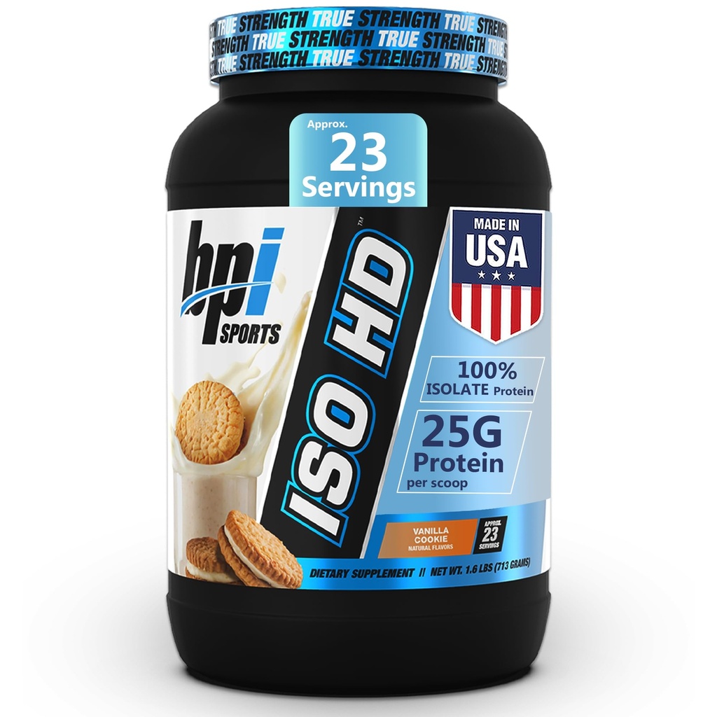 BPI Sports ISO HD Isolate Protein Powder – 100% Whey Isolate, Protein Powder for Muscle Gain - Vainilla Cookie - 1.6 Lb - 23 Servimientos