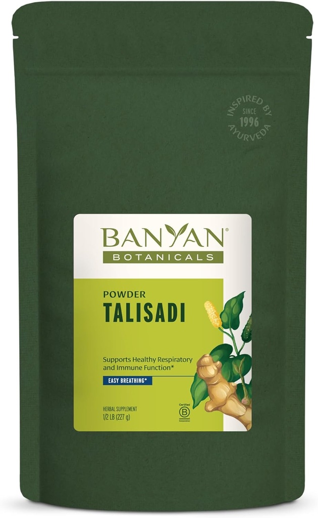 Botánicos Banyan Talisadi Powder – Suplemento Orgánico de Inmunidad – para el apoyo respiratorio y pulmonar* – 1⁄2 lb. – Fuentes no transmisibles Vegan