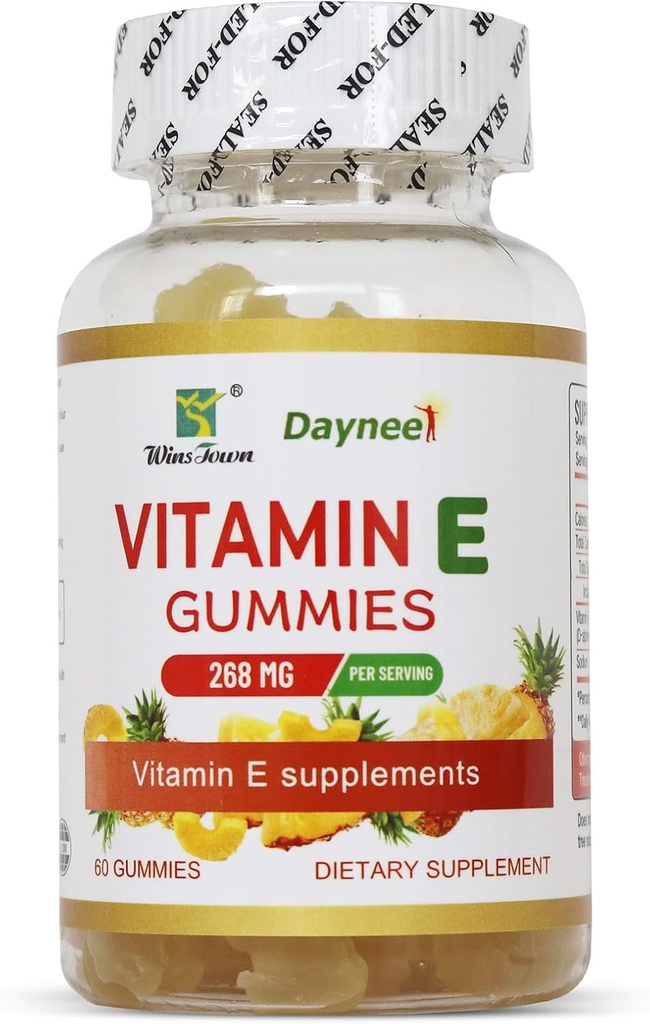 Vitamina E Gummies 268mg, Delicious, Vegan, Non-GMO, Adult Gummy Suplementos, Immune, Skin & Eye Support, 60 Condes