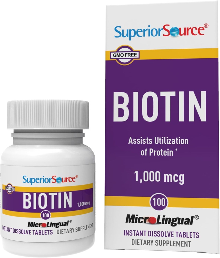 Fuente superior Biotina 1000 mcg. Bajo el Tongue Quick Dissolve MicroLingual Tablets, 100 Conde, soporta el cabello saludable, la piel y el crecimiento de uñas, ayuda a apoyar el metabolismo energético, no GMO
