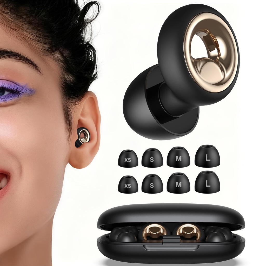 Ear Plugs for Sleeping Noise Cancelling, Reusable Silicone Ear Plugs with 8 Ear Tips, Soft Hearing Protection for Sleep, Snoring, Concerts, Travel, Work, Study & Shooting(Dark Phantom)