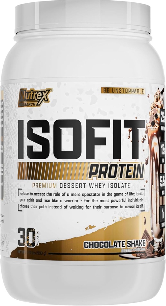 Nutrex Research IsoFit Chocolate Whey Isolate Protein Powder 100% Whey Protein Isolate ← Muscle Recovery, Naturally High EAAs ← Fast Absorbing, Easy Digestion  (Chocolate Shake 2lbs 30 Servings)