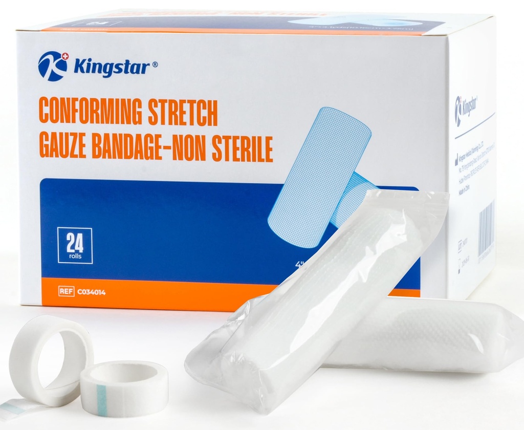 Gauze Rolls Bandages 4in x 4.1yds, 24 Rolls Conforming Stretch Gauze Bandage 4 Inch, Individually Wrapped Includes Medical Tape