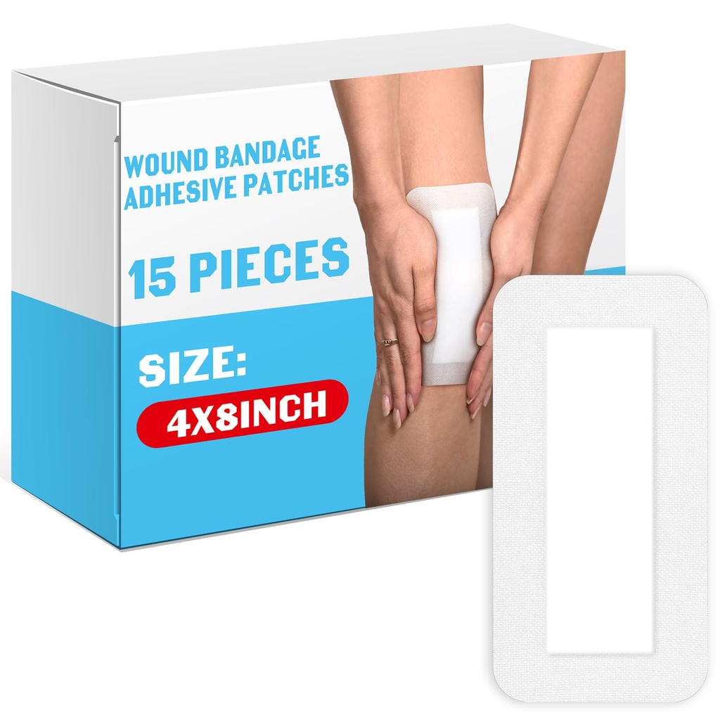 15 Pcs 4x8 Bordered Gauze Pad Aseptic Island Dressing with Adhesive Border | Non Stick Center for Injuries, Breathable Post Shower, Sterile Individually Wrapped, Bandage for Wound Care First Aid