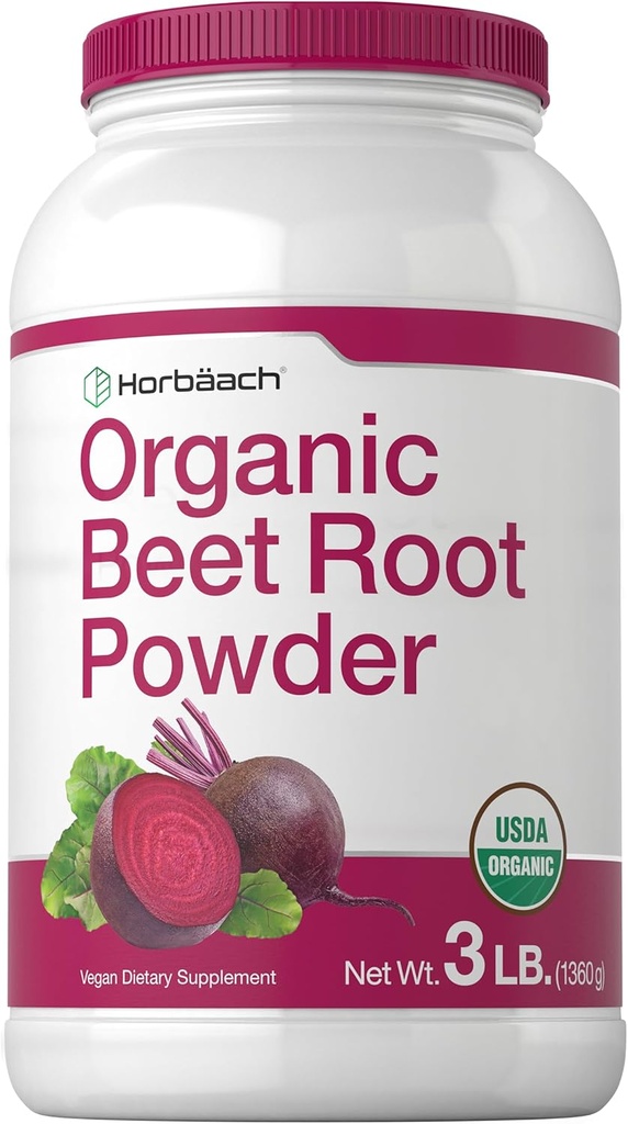 Horbäach Organic Beet Root Powder  3lb Bulk Supplement ← Raw Superfood ← Vegan, Non-GMO, and Gluten Free Formula