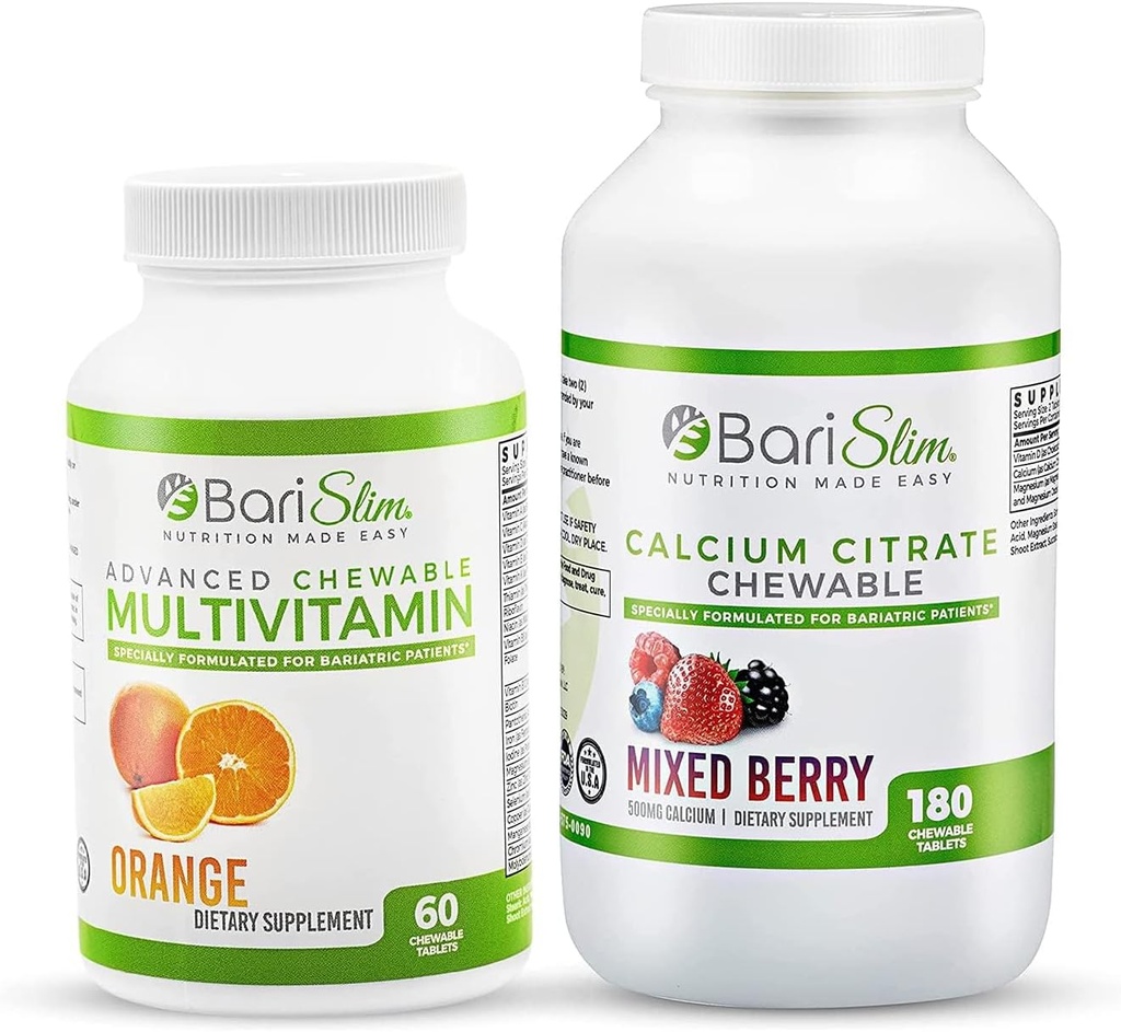 Citrato de calcio BariSlim Bariatric Multivitamínico Chewable - Vitamina Bariatrica y Suplemento para Cirugía Post-Bariatrica Incluye Bypass Gástrico y Sleeve Gástrico
