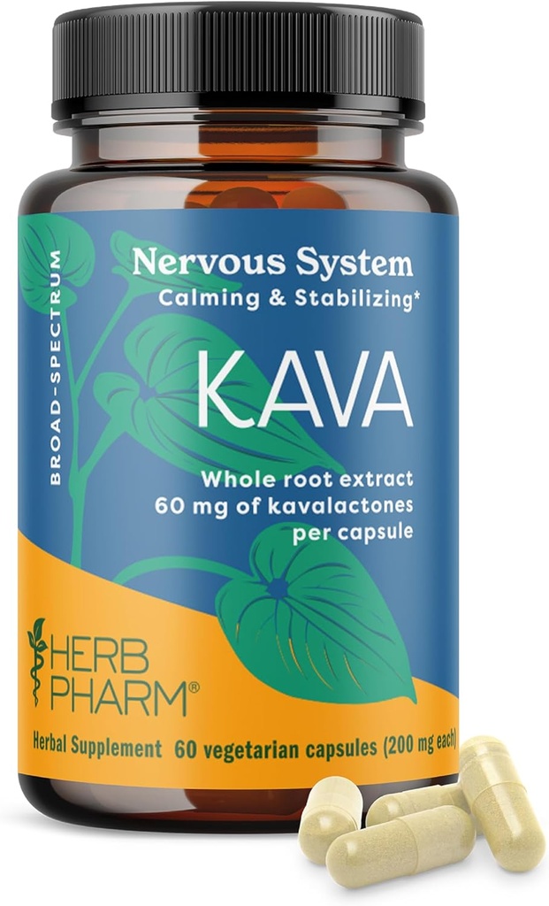 Herb Pharm Extracto de raíz de Kava para reducir el estrés y promover la relajación - 60 cápsulas vegetarianas