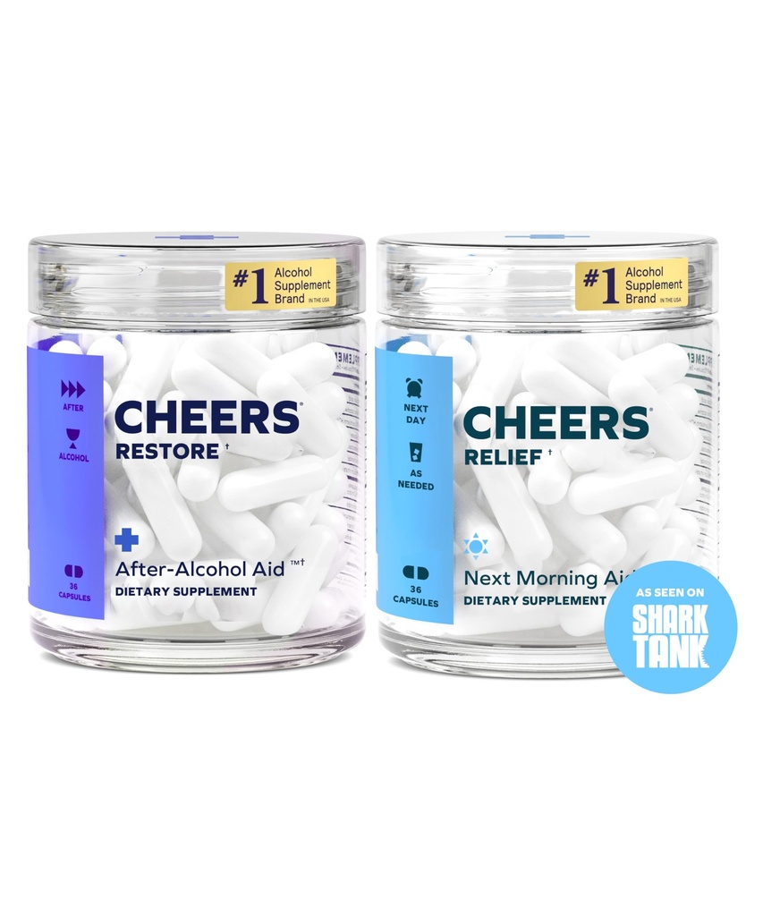 Cheers R plagaR Combo Silencioso Restaurar + Alivio TENIENDO Mejor Después de Beber &amp; Apoyar Su Vida DHM, L-Cysteine, Milk Thistle, Ginger, White Willow Bark, Caffeine, L-Theanine TEN 12 Doses Cada ← Suplementos