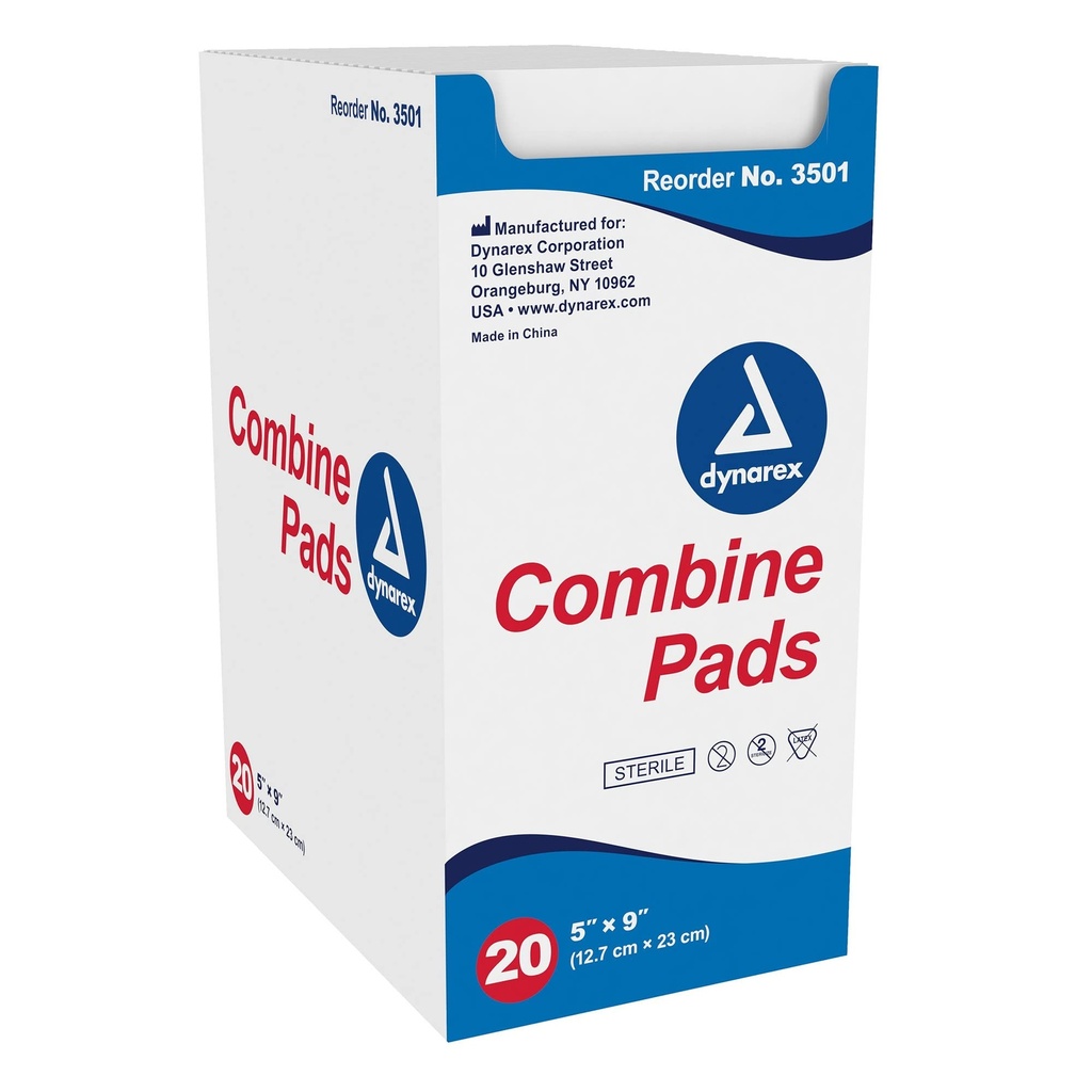 Dynarex White Abdominal Pad Sterile 5 X 9 Inch 3501, 20 ct