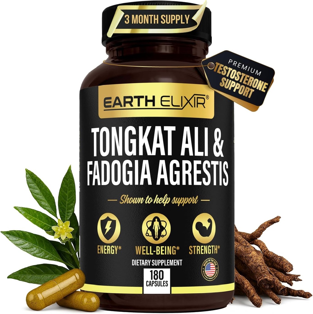 Fadogia Agrestis " Tongkat Ali para Hombres & Mujer – Suplemento natural de testosterona para Hombres - Hecho en EE.UU. Parte testada – Fuerza, Energía y Vitality - Longjack – 3 meses de suministro