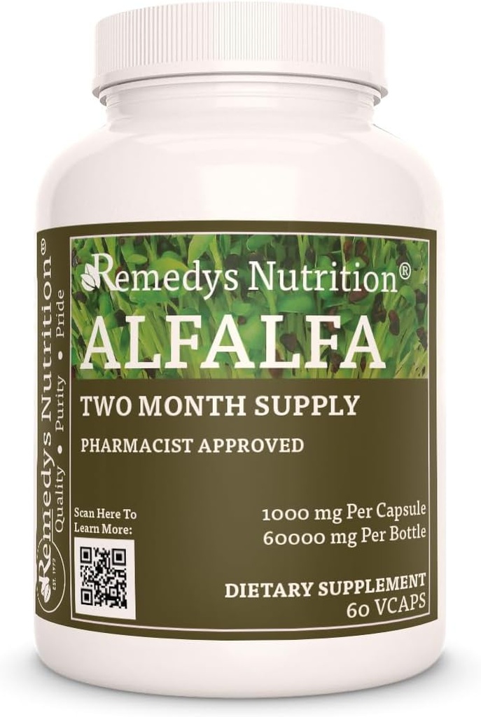 Alfalfa - 1.000 mg, 60 cápsulas veganos Suplemento dietético herbal - Suministro de dos meses