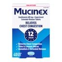 Mucinex 12 Hour 600 mg Guaifenesin Extended-Release Tablets for Excess Mucus Relief, Expectorant Aids Excess Mucus Removal, Chest Congestion Relief, 40 Bi-Layer Tablets