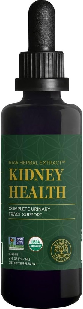 Global Healing USDA Organic Kidney Health with Cranberry & Hydrangea - Reparación de riñón Suplemento líquido " Stones Dissolver for Urinary Health - Detox " Repair Formula for Bladder Control - 2 Fl Oz