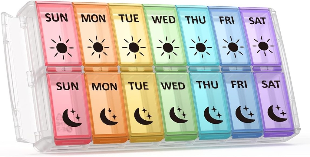 Organizador semanal de píldoras 2 veces al día extra grande 7 días de fácil relleno rápido relleno portátil Fullicon PM Pill Box para suplemento, vitamina y medicina - (Patente registrado)