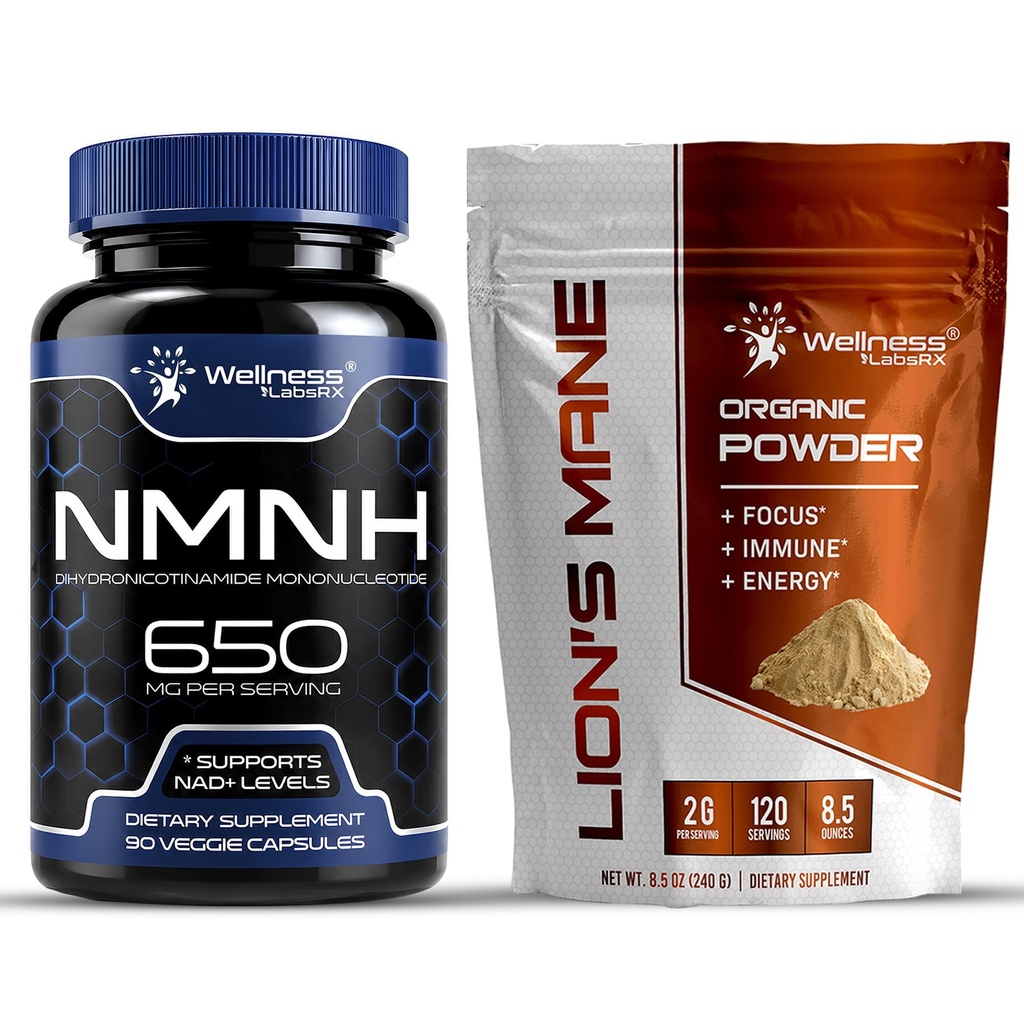 WELLNESS LABSRX NMNH Capsules and Lions Mane Powder Bundle, 2 Piece Set