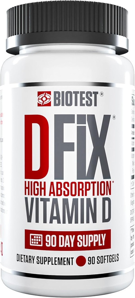 Biotest D Fix - 5000 UI High-Absorption Vitamin D3-90 Softgels (90-Day Supply)