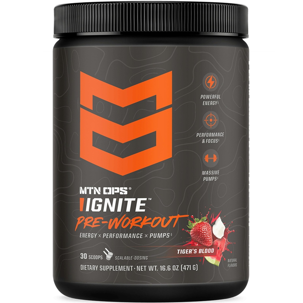 MTN OPS Ignite Pre-Workout, Tiger's Blood, Customizable Gym Energy