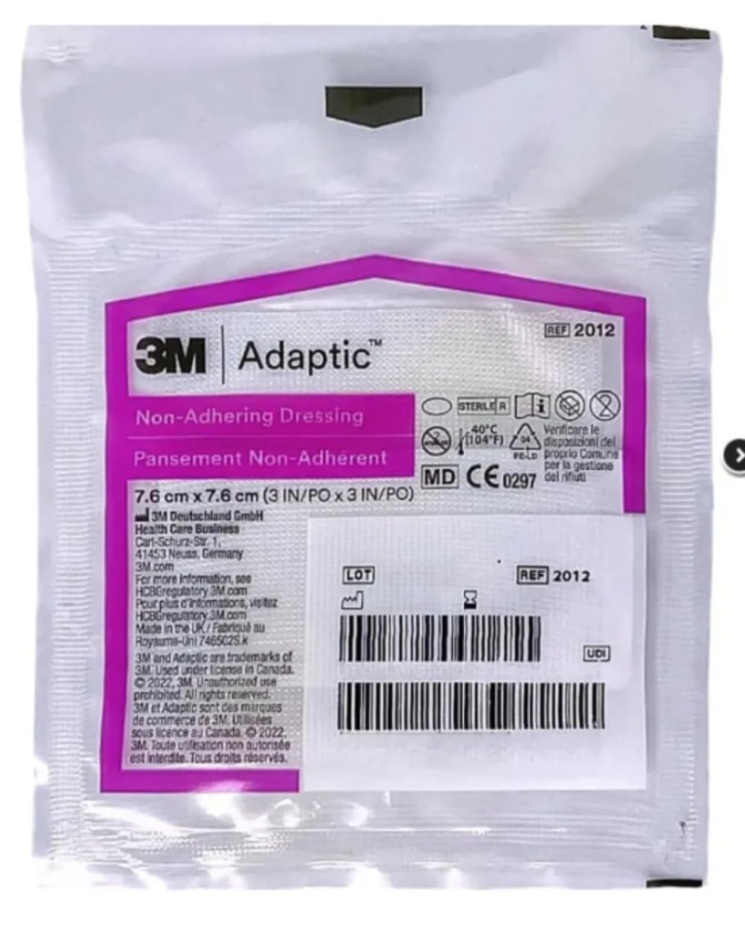 3M Adaptic Non-Adhering Dressing, 7.6 cm x 7.6 cm, Box of 50