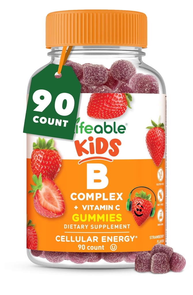 Complejo Lifeable de vitamina B para niños que viven con VIT C ← Gran Tasting B Complejo Gummies ← Vegan Kids B Complex  durable Energy and Nerve Support ← 90 Gummies
