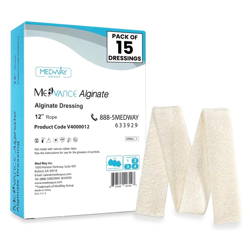 MedVance TM Alginate – Calcium Alginate Dressing, 12" Rope, Box of 15 dressings