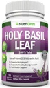 Hoja Santa Basil Capsules - 500mg - 2.5% Ácido Ursolico - 120 cápsulas Vegan - Suplemento del Extracto Real de Tulsi - Mindset Positivo - Herb Ayurvédica