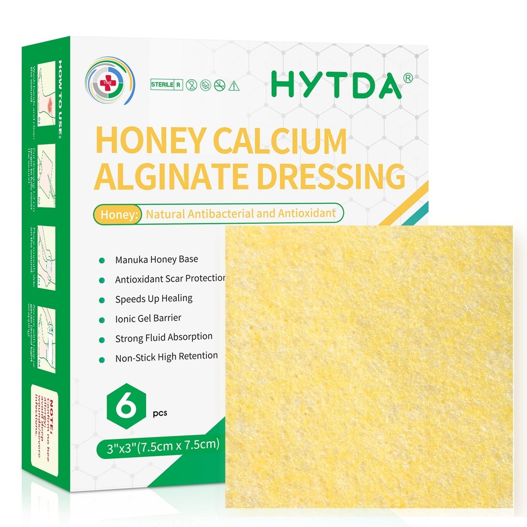 Manuka Honey Calcium Alginate Wound Dressing, 3×3 Inches, 6 Individual Pack