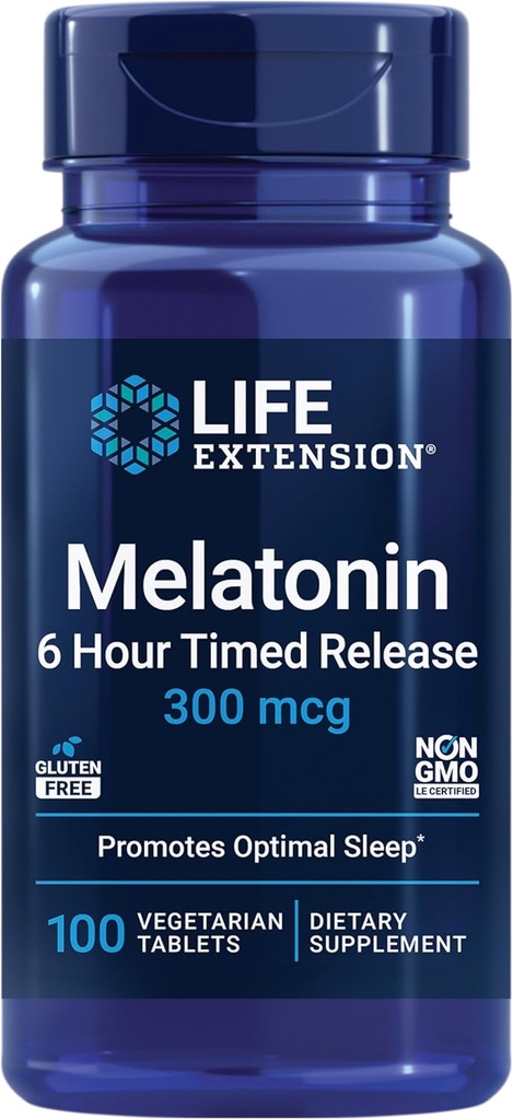 Extensión de la vida DHEA 25mg y Melatonin 6 horas de liberación 300mcg - 100 cápsulas y 100 tabletas