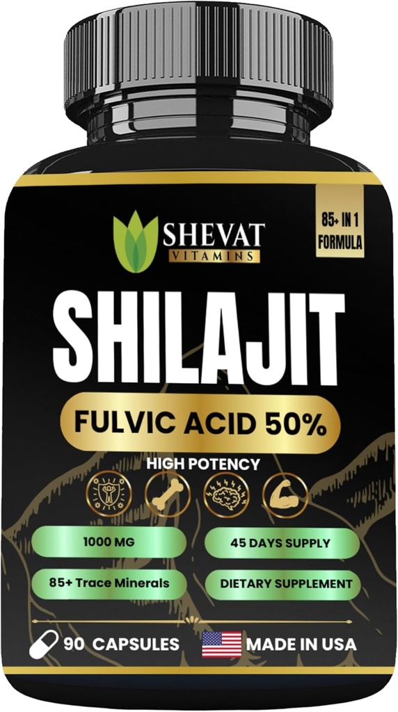 90 Shilajit Capsules for Men & Women 22000mg con 50% shilajit Ácido Fulvico orgánico Himalayan Natural Shilajit para Hombre Puro Shilajit Extracto 85+Trace Suplementos Minerales para Mujeres Energía Boost-USA Made