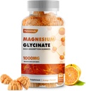 Magnesium Glycinate Gummies 1000mg - para adultos Magnesium Potassium Suplemento con vitamina D, B6, CoQ10 para calma Mood & Sleep Support - 60 Orange Gummies -1 Pack