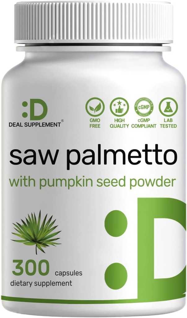 Saw Palmetto Suplemento 5000 mg con semilla de calabaza, 300 cápsulas ← promueve la salud de la próstata Silencio DHT Blocker  durable Hair Growth Vitamins, Maintain Normal Urinary Frequency