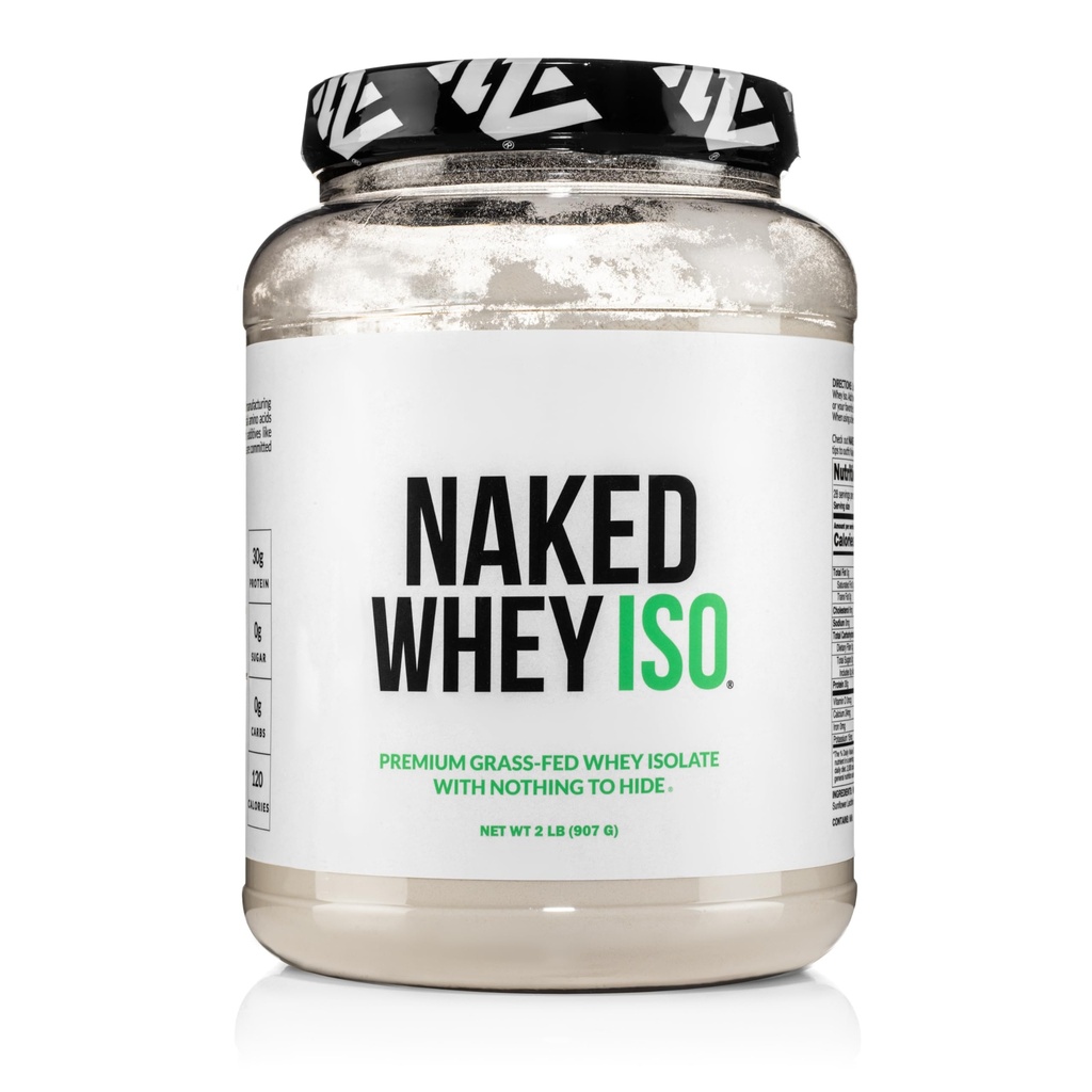 NAKED Whey Isolate Protein - Sólo 2 Ingredientes, 30g Grass-Fed Protein, Zero Carb, Unflavored, Undenatured, Non-GMO, No Soy, Gluten-Free, No Preservatives - 28 Servidores