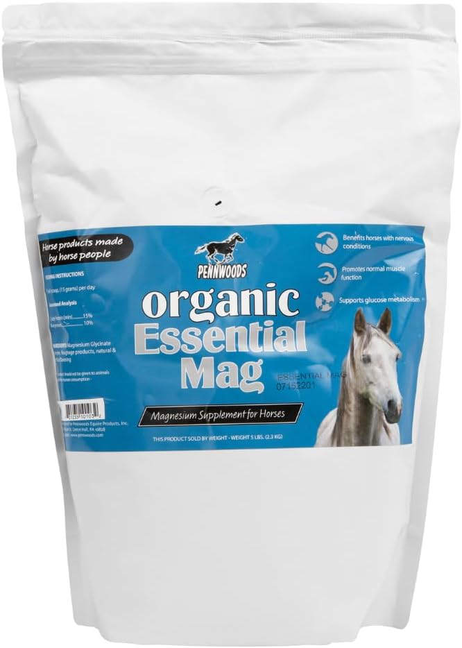 Mag esencial orgánico, Magnesio para Caballos Suplemento, Ayudas en Metabolismo de Glucose, Reducción de estrés y Proporciona calma para su caballo, bolsa de 5 LB
