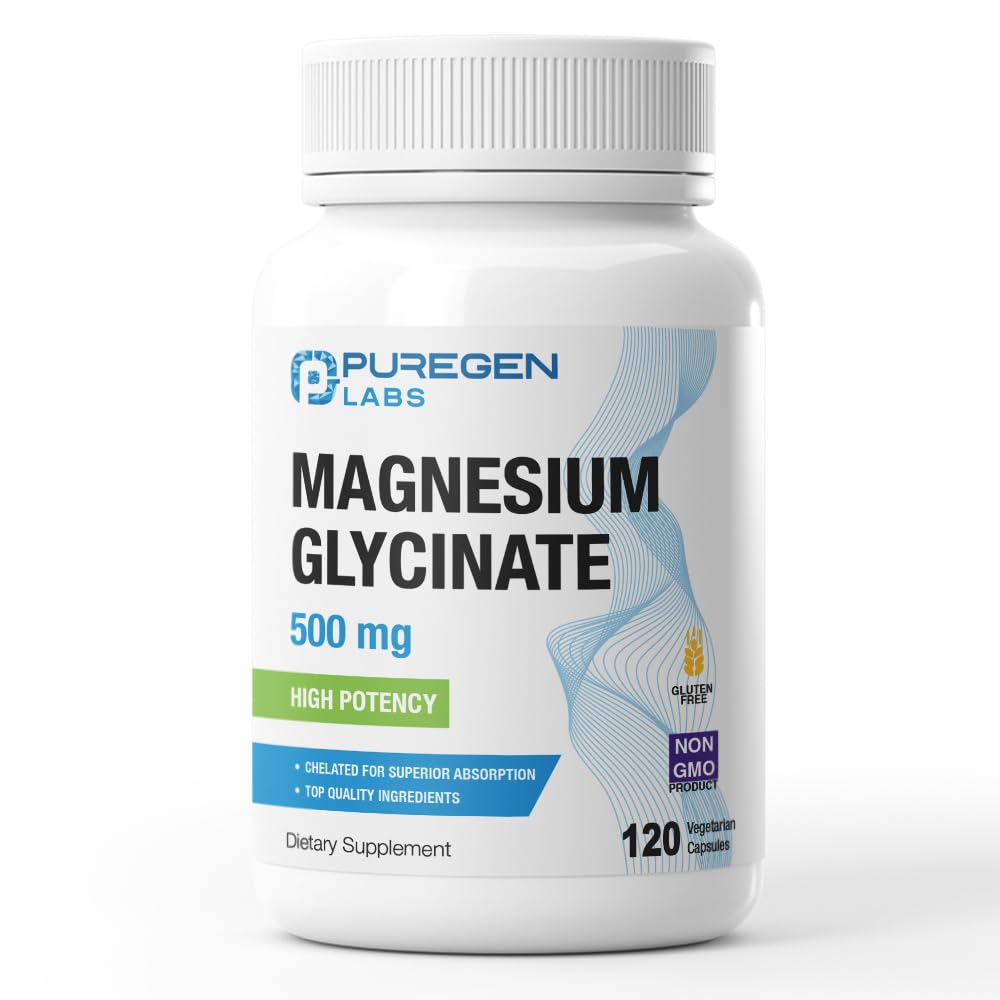 Magnesium Glycinate 500mg [High Potency] 120 Veggie Caps, Chelated for Superior Absorption  No Harmful Additives ← Non-GMO, NO Gluten and Dairy, Supports Muscle, Joint, and Heart Health-Made in USA