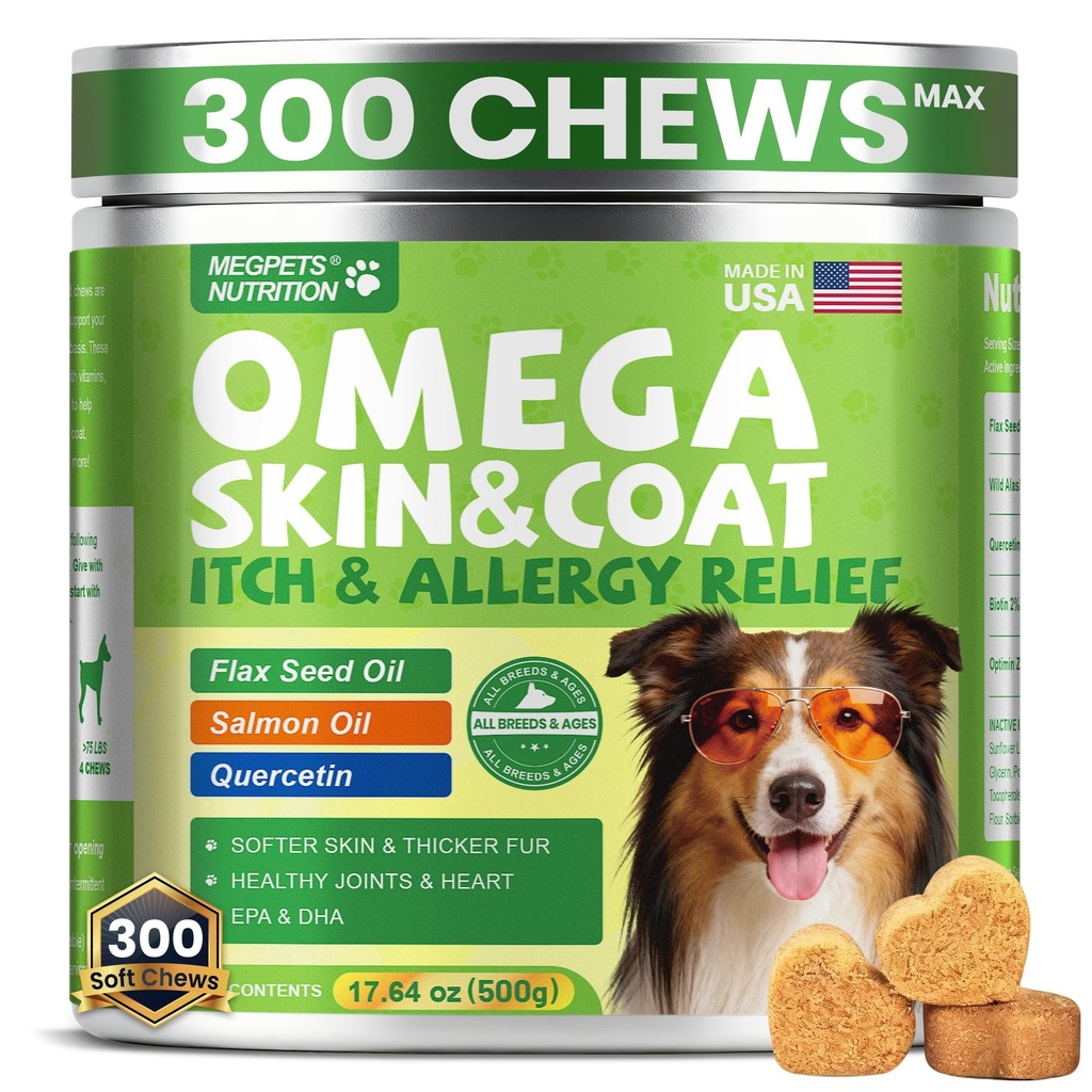 Omega 3-6-9 for Dogs Fish Oil Skin & Coat Supplement Soft Chews 300 ct