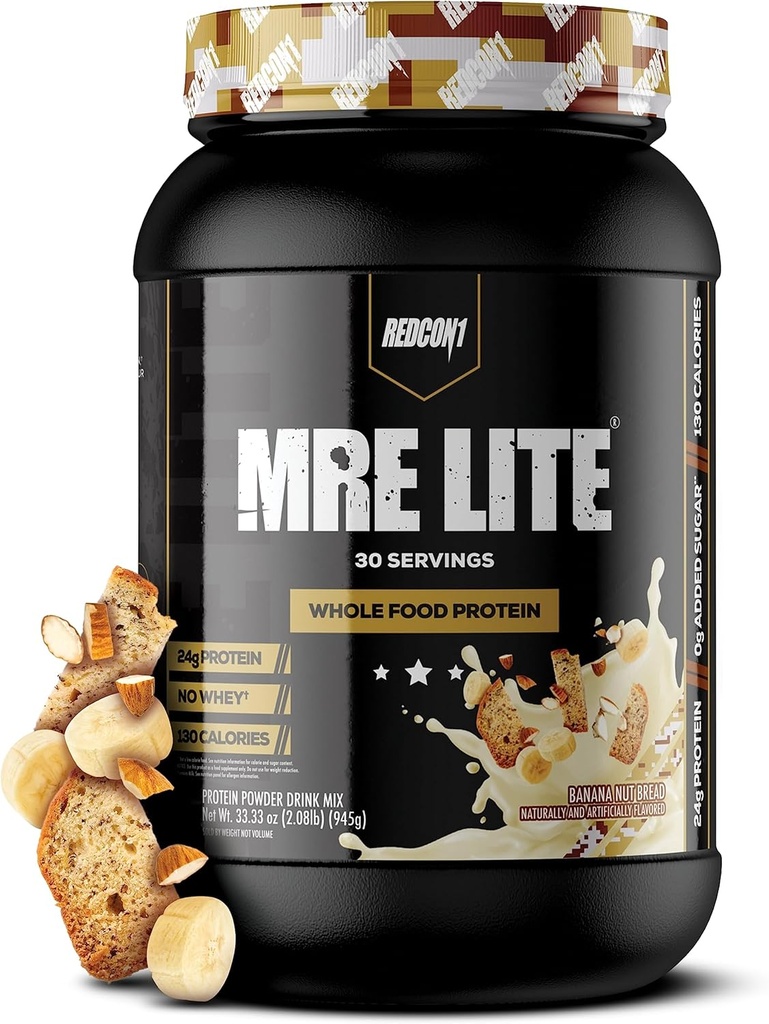 REDCON1 MRE Lite Whole Food Protein Powder, Banana Nut Pan - Baja Carb & Whey Free Meal Replacement with Animal Protein Blends - Easy to Digest Supplement Made with MCT Oils (30 Servings)
