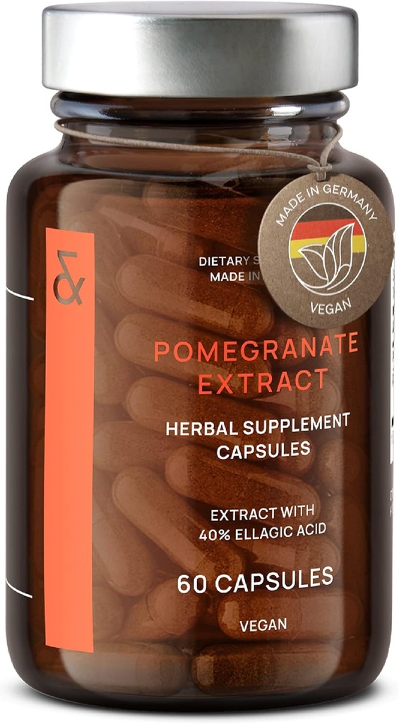 Extracto de granada CLAV - 1000mg Dosis diaria - 40% ácido laágico - Suplemento de granada vegano - Soporte conjunto corazón - 60 cápsulas - hecho en Alemania
