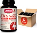 Jarrow Fórmulas Ultra Strength Methyl B-12 5000 mcg & Methyl Folate 800 mcg + P-5-P, Suplemento de Energía Celular Metabolismo y Soporte Cardiovascular, 60 Tablets Chewable, 60 Day Supply, 12 Packs