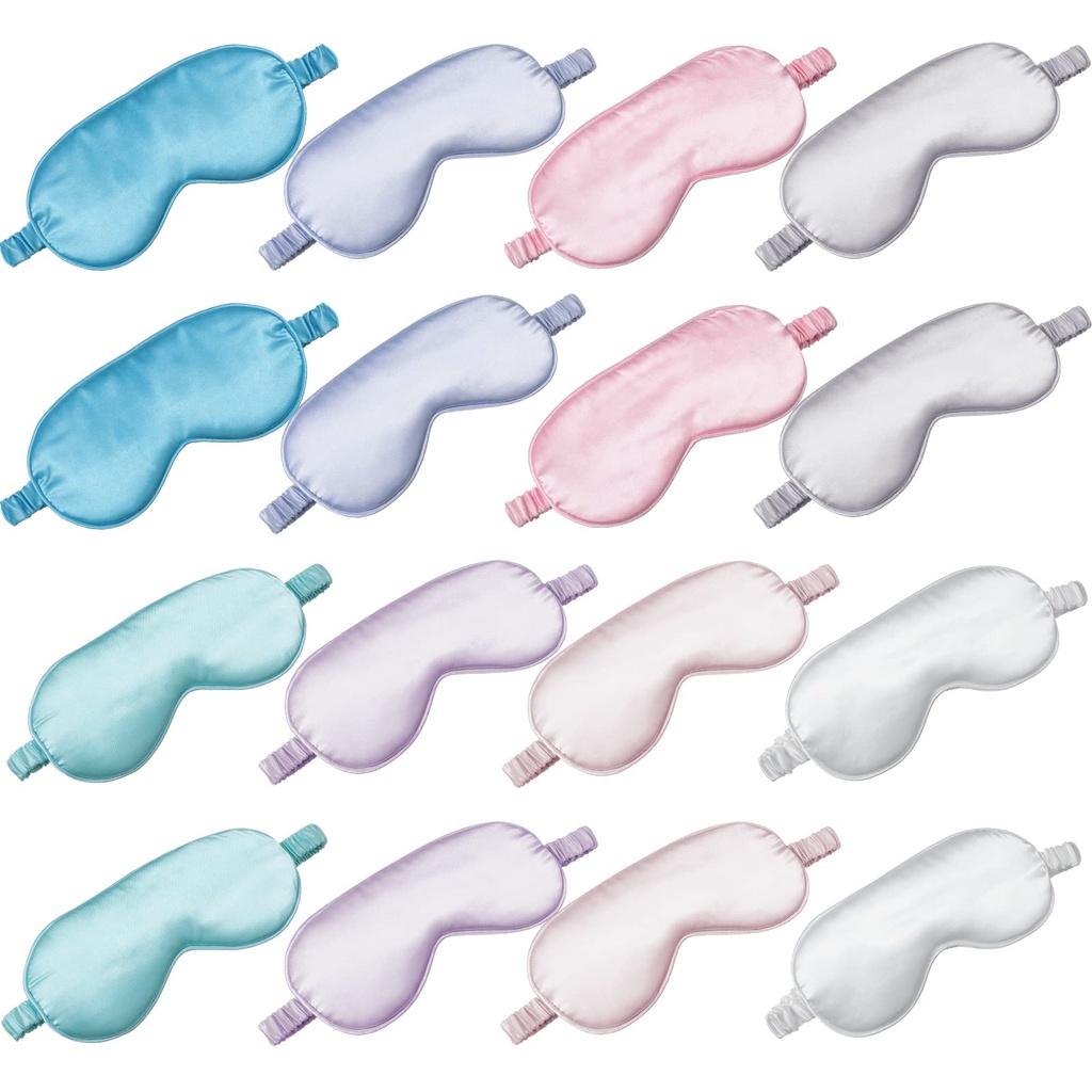 Coume 16 Pieces Silk Sleep Mask Eye Coverings for Sleeping Smooth Soft Eye Covers Mask About 20 x 9.2 cm/ 7.87 x 3.62 Inch