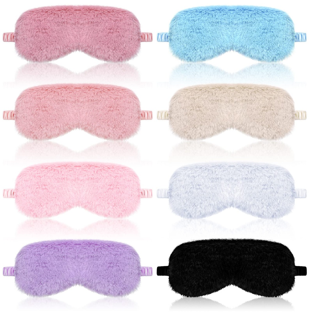 Geyoga 8 Pcs Plush Sleep Eye Masks for Women, Faux Fur Sleeping Masks