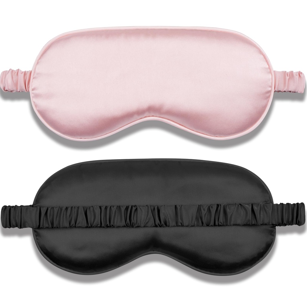 Amrules 2 Pack Silk Sleep Mask Set Adjustable, Blush Pink & Black