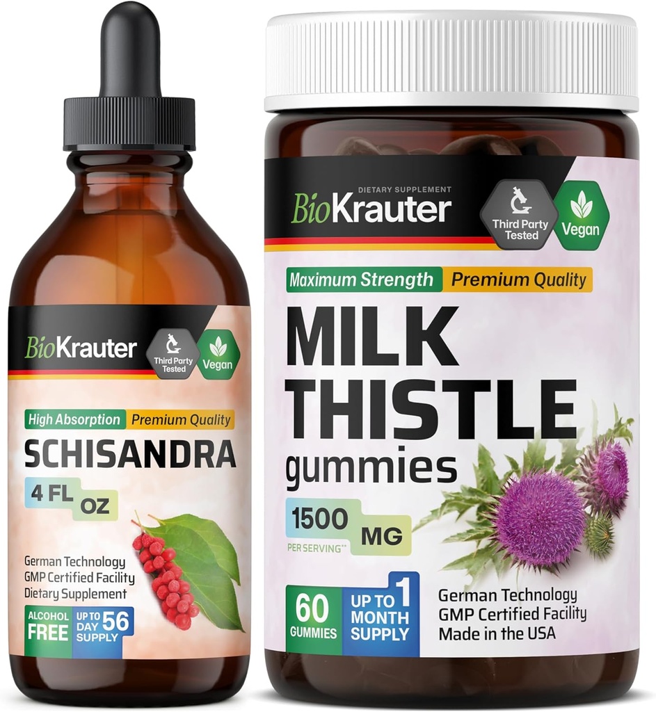 BIO KRAUTER Schisandra Tincture 4 Fl. Oz. " Milk Thistle 60 Gummies