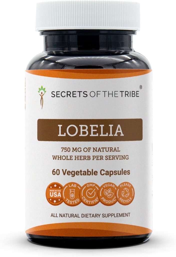 Secrets of the Tribe Lobelia 60 Capsules, 750 mg, Lobelia (Lobelia Inflata) Dried Herb (60 cápsulas)
