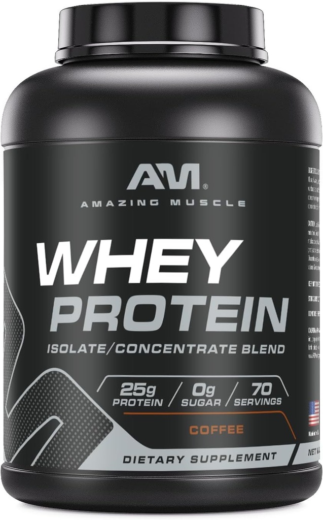 Increíble musculo Whey Protein Isolate " Concentrate Blend ← Café Flavor ← 25 G Protein Silencio 5 LB (2.26 Kg) Silencio No-GMO Silencio libre de gluten Made in USA