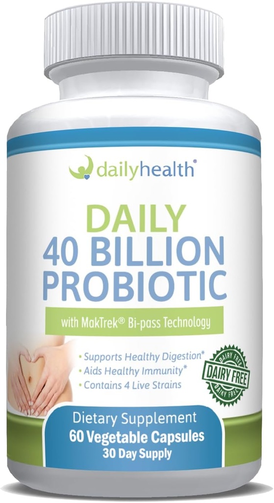 Probiótico diario 40 Billones CFU MakTrek Bi-Pass Technology Digestion Immune Health 60 Veggie Capsules (1 Mes de Suministro)
