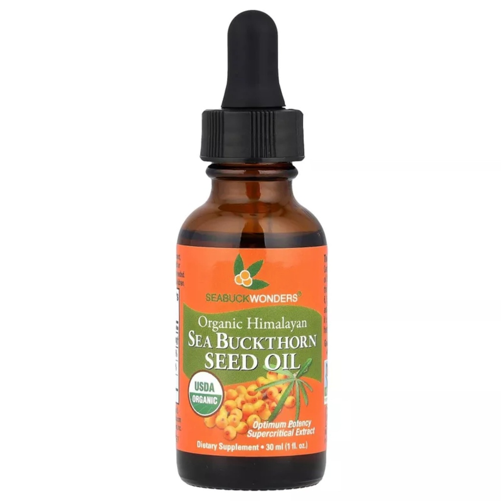 SEABUCKWONDERS Organic Sea Buckthorn Seed Oil, 1 Fl Oz, 30 Servings, with Omega 3, 6 & 9, Can Be Used Topically & Orally, Supports Hair, Skin & Nail Health