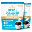 VitaCup Keto + Collagen Coffee Creamer Vanilla Flavor w/MCT, Collagen Protein, Coconut Water, L-Theanine for Keto Diet, Coffee, Smoothies, & Shakes, sin lácteos, libre de soja, 2 bolsas, 10oz cada una