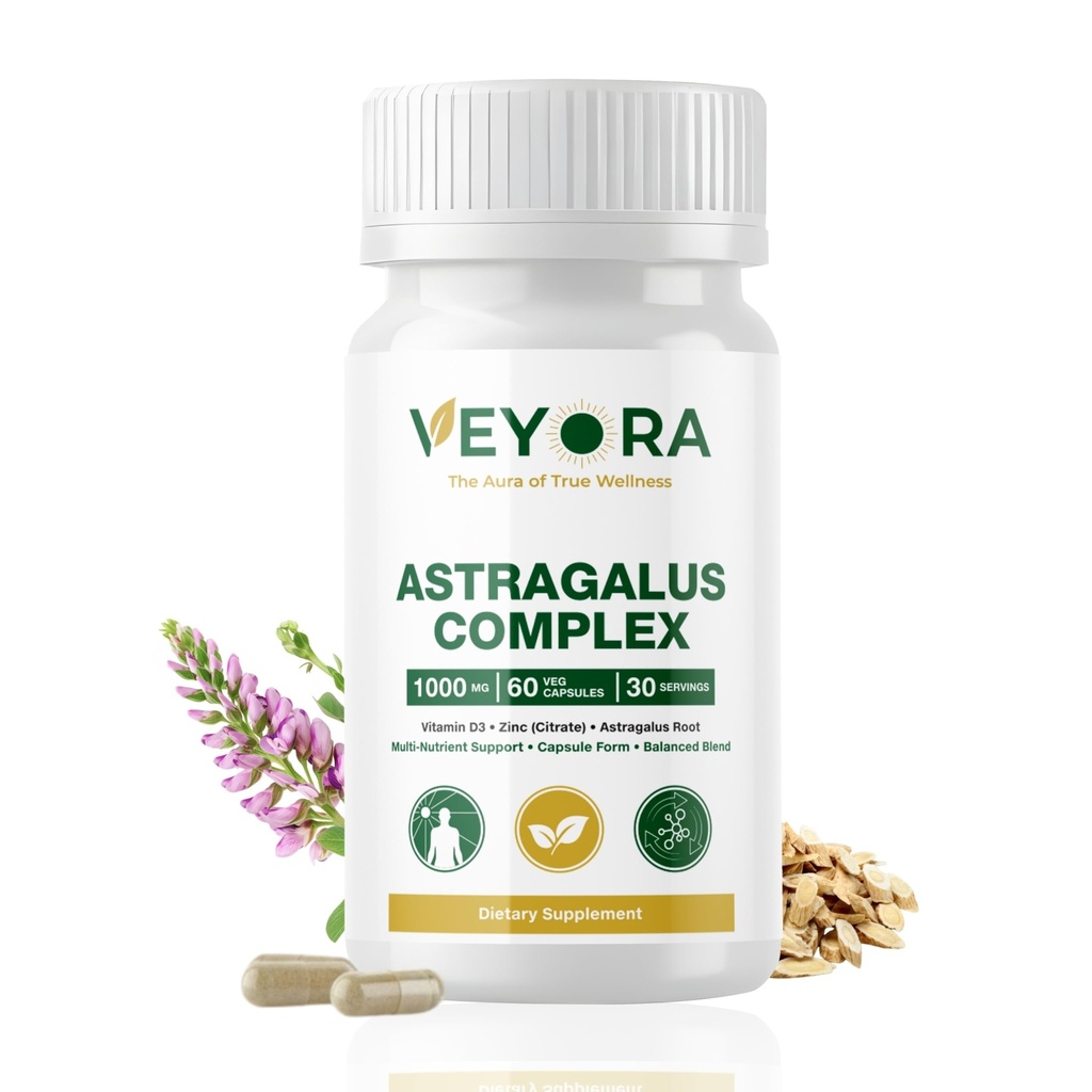 Astragalus Complex 1000 mg | 60 Vegan Capsules | Astragalus Root, Elderberry Extract, Beta Glucans, Vitamin D3, K2, Zinc & Selenium | Dietary Supplement | Non-GMO | Gluten-Free | Made for USA