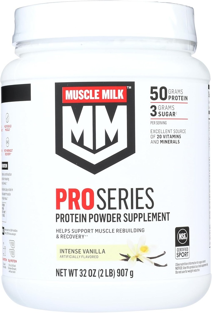 Muscle Milk Powder Pro Series, 50 gramos Proteína, Vainilla intensa, 2 libras