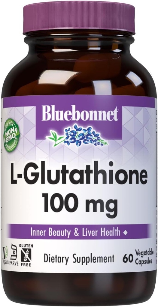 Bluebonnet L-Glutathione 100 mg cápsulas de vitamina, 60 cuenta, blanco
